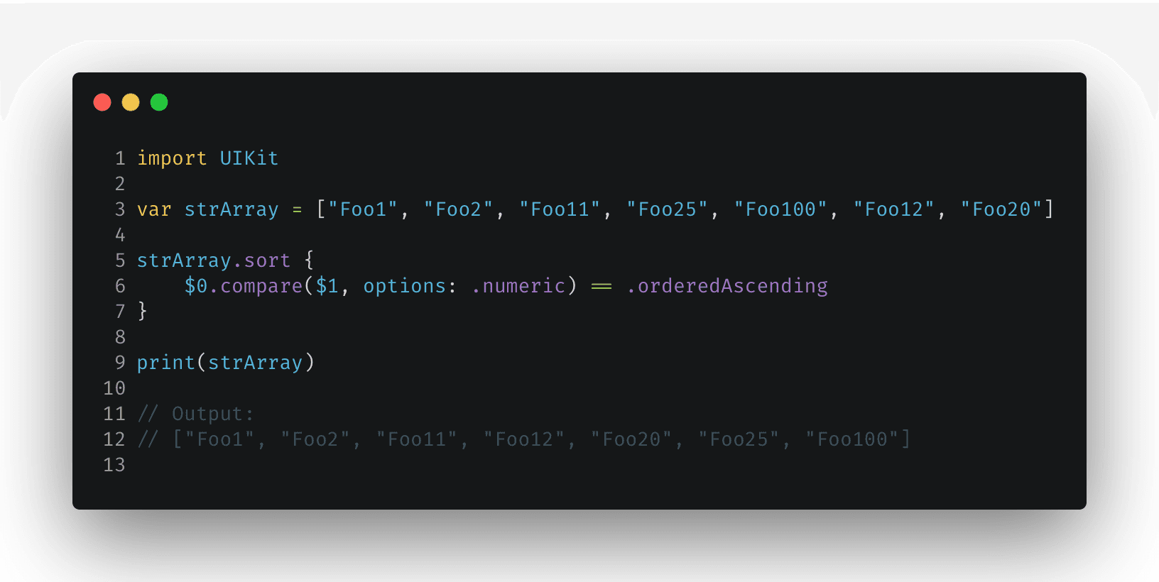 How to implement natural sorting on the alphanumeric array in swift?